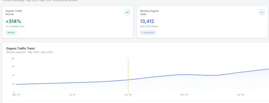 Professional services client — organic traffic and enquiry growth